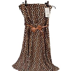 MNG COLLECTION Strapless Mini Dress Bow Belt Brown White Abstract Print Size Med